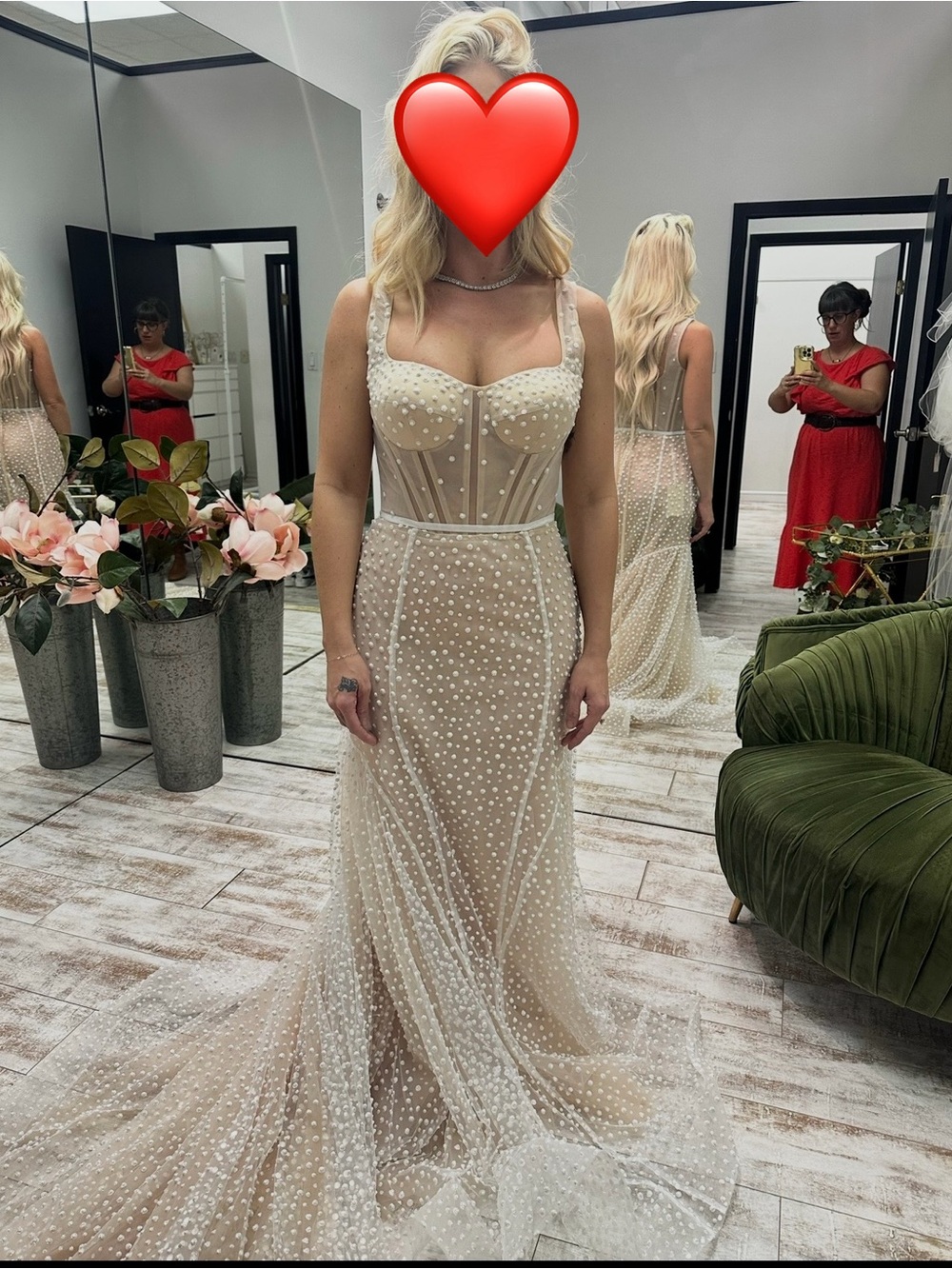 MillaNova Nude Pearl-Embellished Sheer Corset Gown